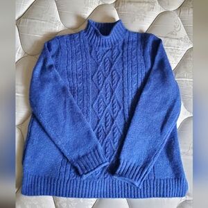 Royal Blue Turtleneck Cable Knit Sweater Alfred Dunner Classics Mock Neck Cable